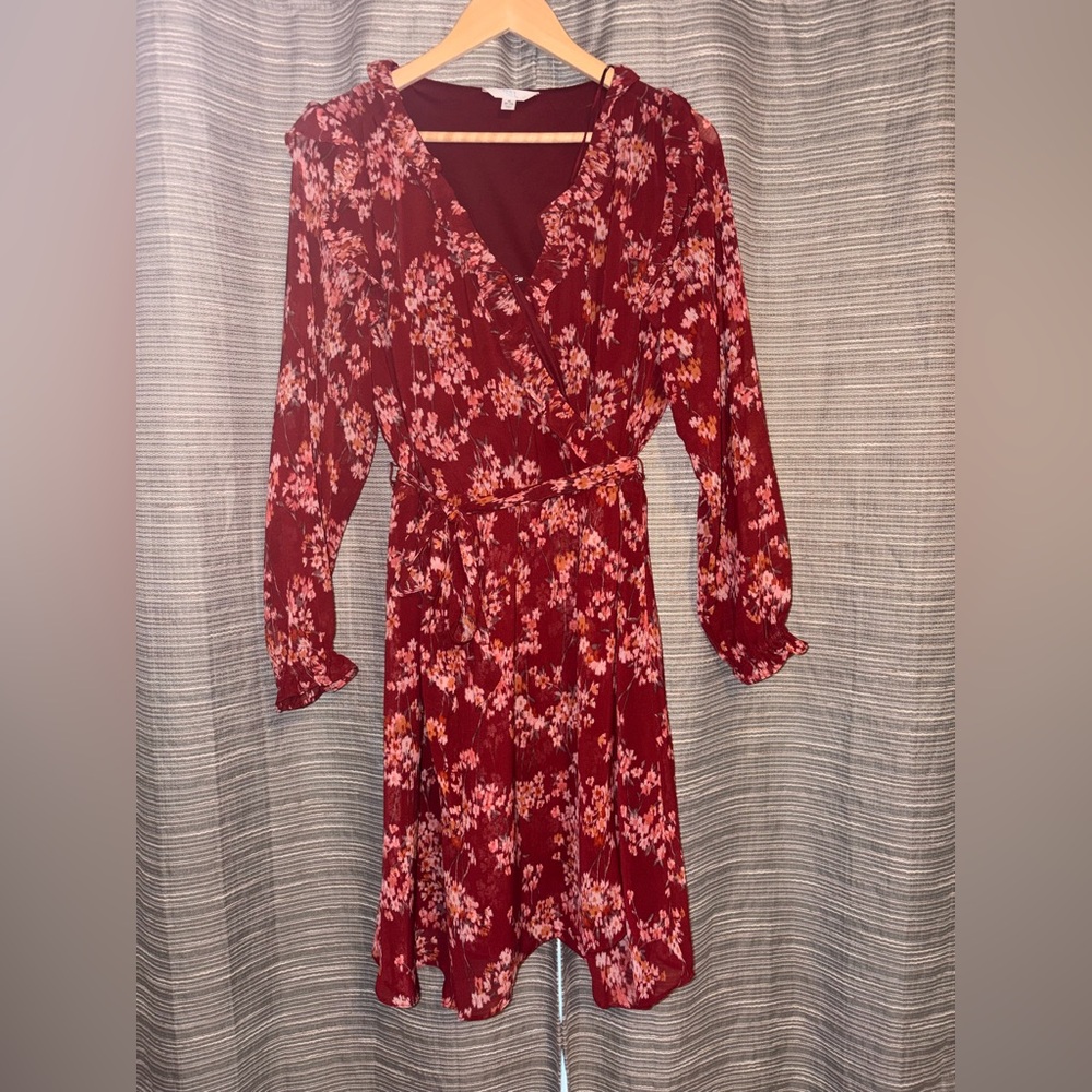 Time and Tru Burgundy Floral Long Sleeve Dress